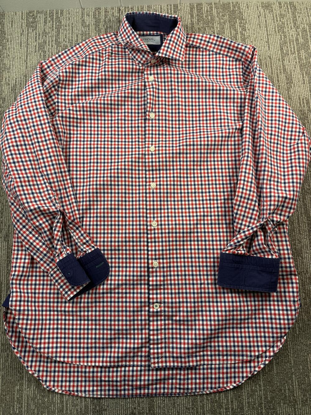 Charles Tyrwhitt Shirt Mens 17 35‎ Red Blue Check Dress Long Sleeve Button Front